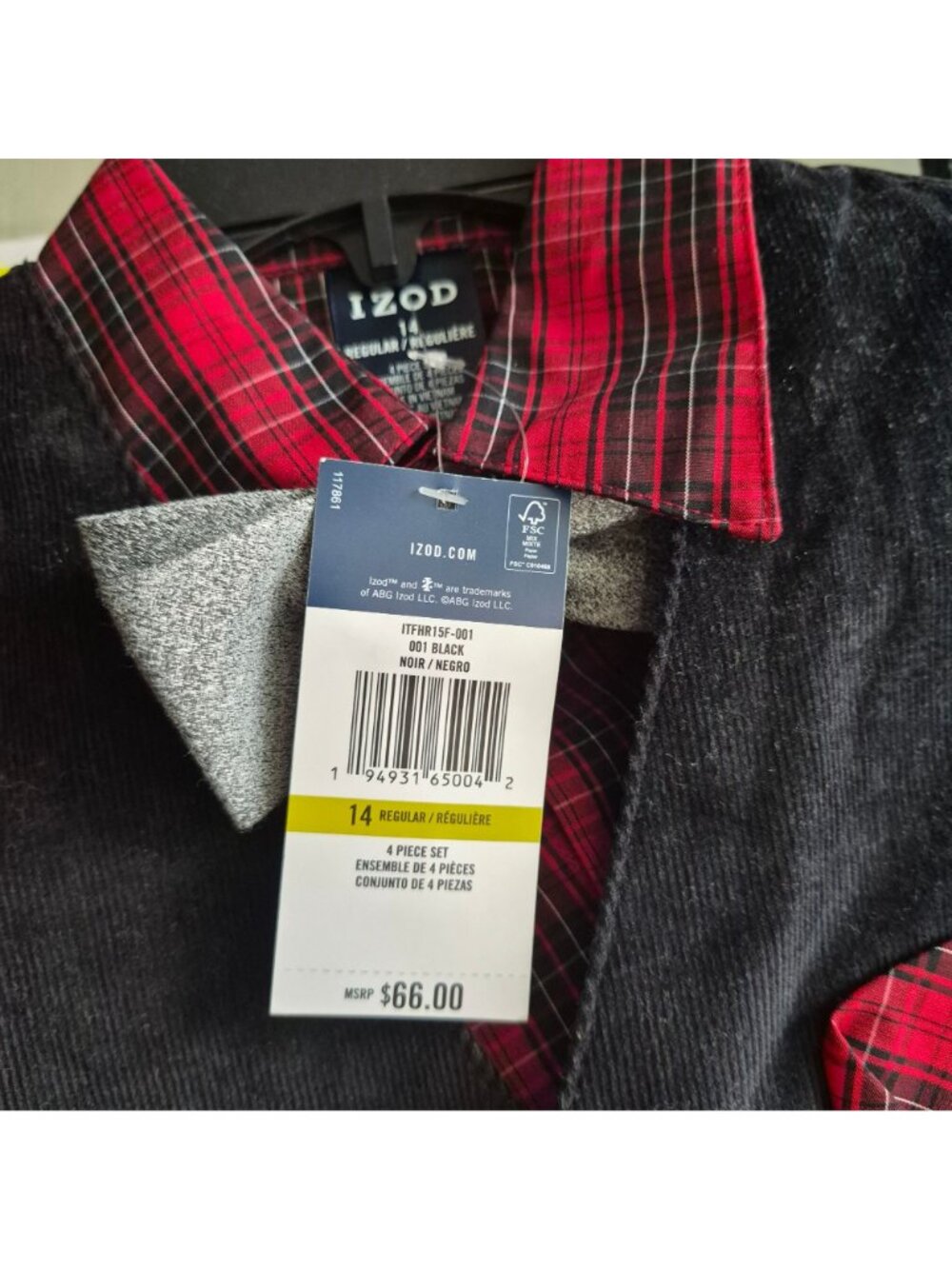 IZOD Boys Sz 14 Suit Set 4Piece Red Plaid Shirt Black Vest Grey Pants Formal New - Picture 6 of 6